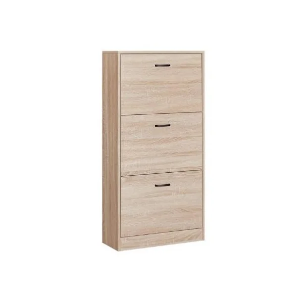 Meuble à chaussures chêne 3 rabats rangement chaussures armoire chaussures 3 niveaux