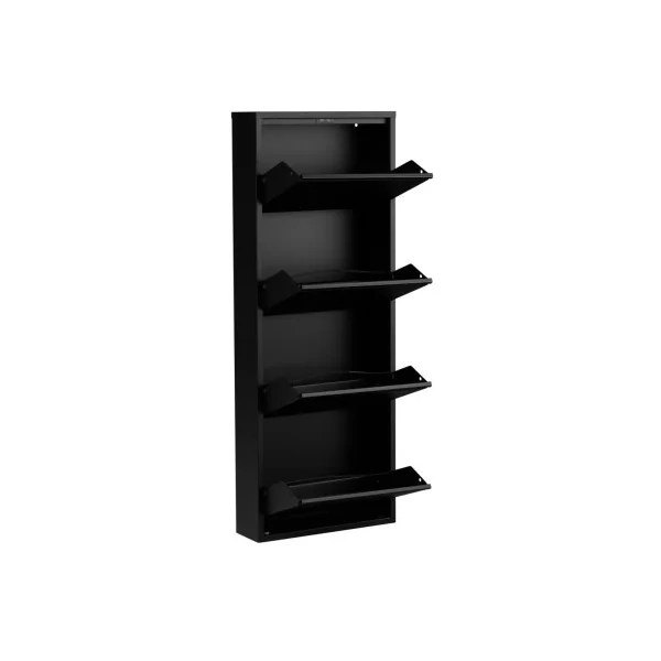 Meuble à chaussures en métal noir 4 niveaux rangement chaussures 4 abattants