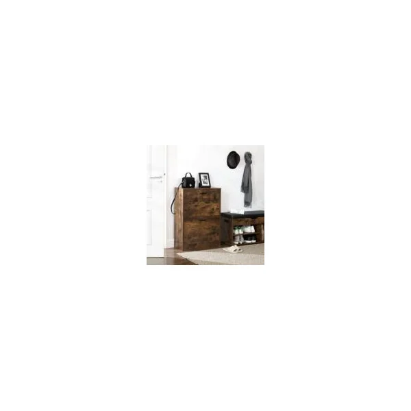 Meuble à chaussures marron rustique 2 niveaux rangement chaussures brun 2 abattants