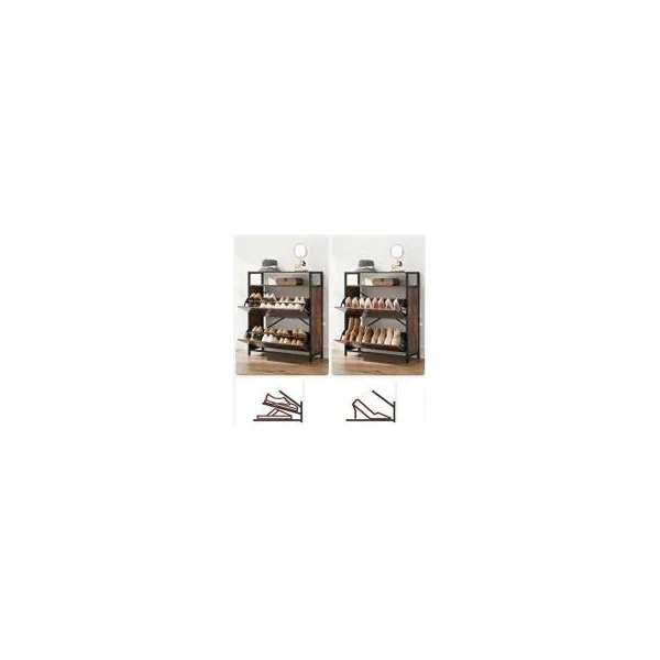 Meuble à chaussures marron rustique 2 niveaux rangement chaussures brun 2 abattants