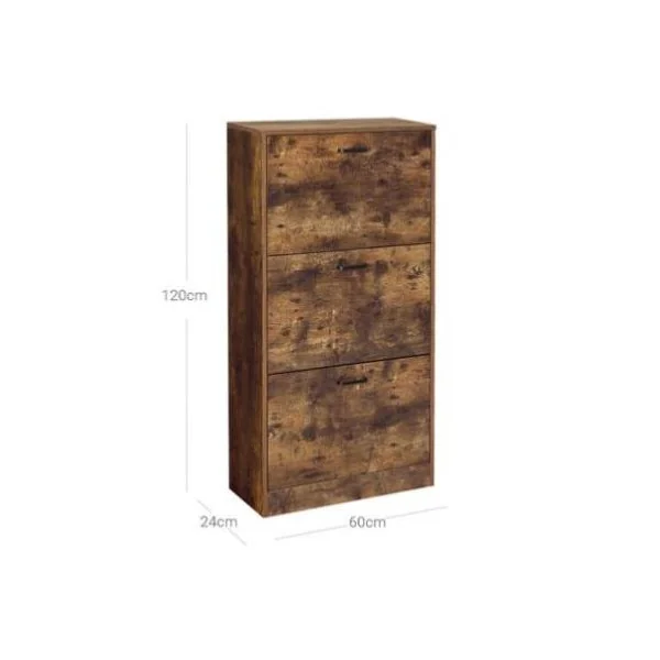 Meuble à chaussures marron rustique 3 niveaux rangement chaussure 3 rabats