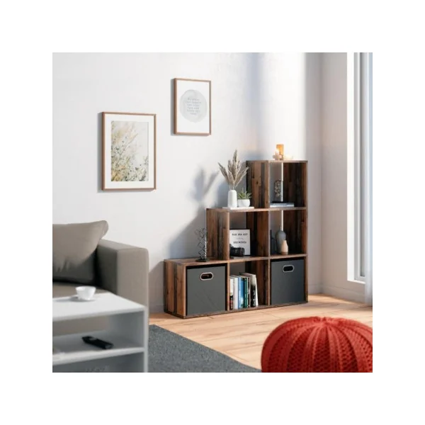 Meuble étagère séparateur de pièce bibliothèque bois ancien 6 compartiments