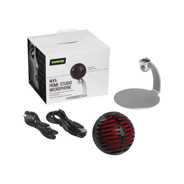 MV5-N Shure Micro noir et rouge statique USB Cardioïde 24-bits 48 kHz pour ordinateur et téléphone