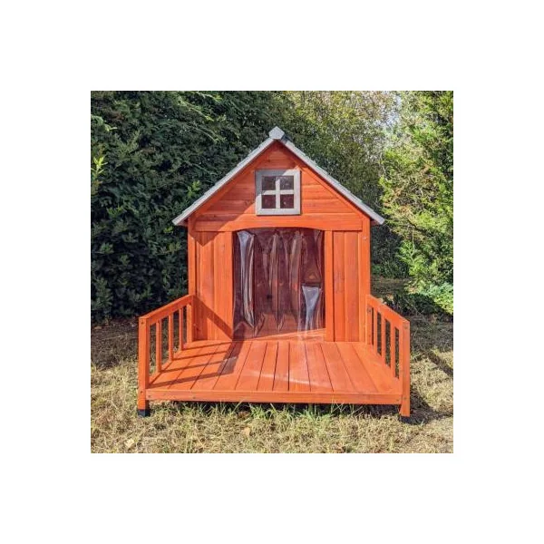 Niche chien avec terrasse et lamelles PVC grande niche en bois