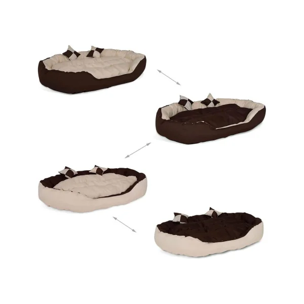 Panier chien confortable réversible 110x80 cm marron et beige coussin chien