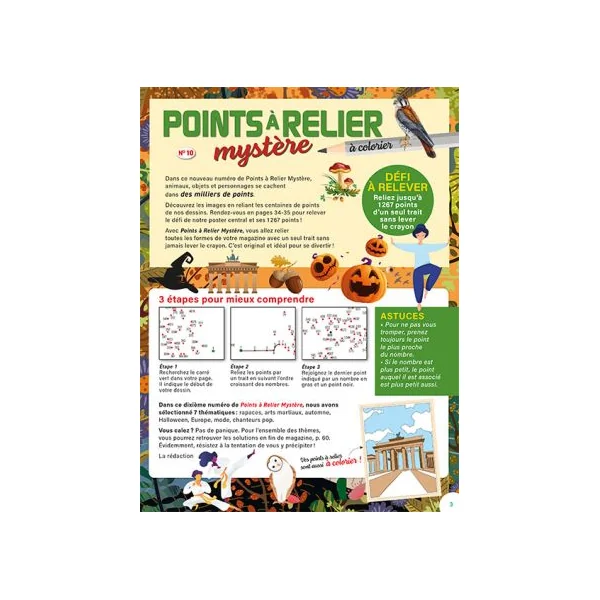 Points à relier mystère 10 - Thèmes Rapaces, Automne, Halloween, Mode, Europe