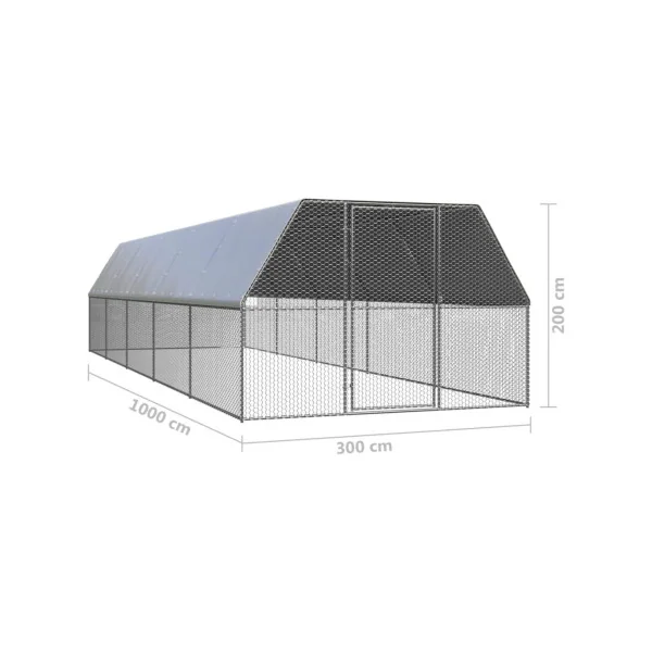 Poulailler enclos parc grillagé 10x3x2 m poulailler galvanisé 30 m² parc basse cour