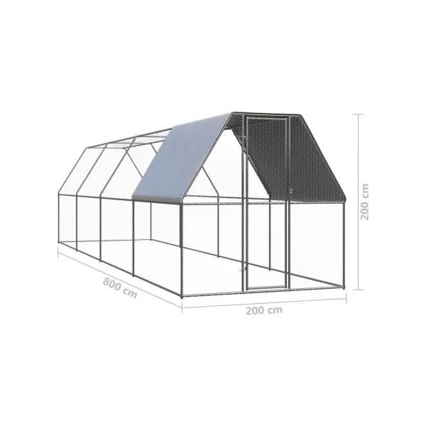 Poulailler enclos parc grillagé 8x2x2 m poulailler galvanisé 16 m² parc basse cour