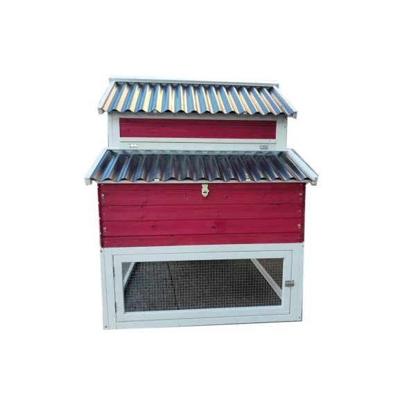 Poulailler Entraigues rouge framboise et blanc 6 à 8 poules poulailler bois avec enclos et toit en PVC costaud