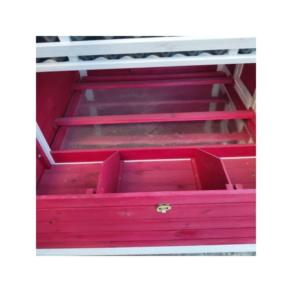 Poulailler Entraigues rouge framboise et blanc 6 à 8 poules poulailler bois avec enclos et toit en PVC costaud