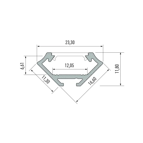 Profilé aluminium d'angle TypeC blanc laqué 23x11 mm pour ruban de led largeur max 12mm barre de 2m