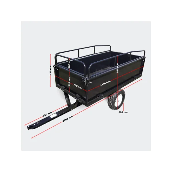 Remorque avec parois amovibles Remorque basculante 200 cm Remorque jardin Charge 300 kg