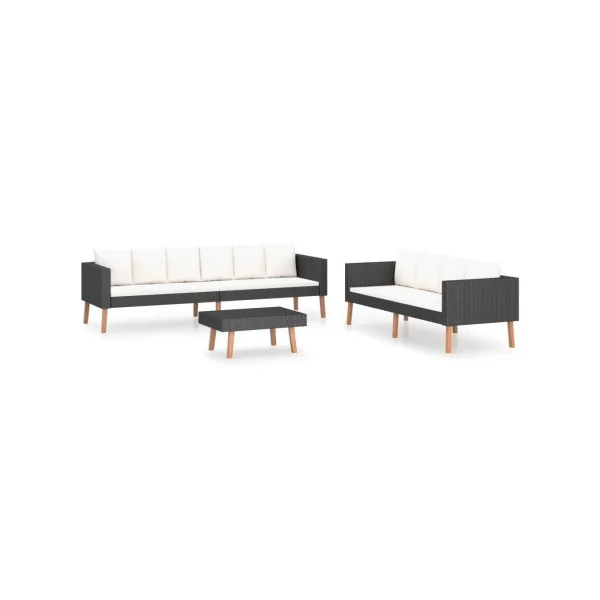Salon de jardin design résine tressée noir pieds eucalyptus Canapé de jardin mobilier de jardin mobilier extérieur ensemble de j
