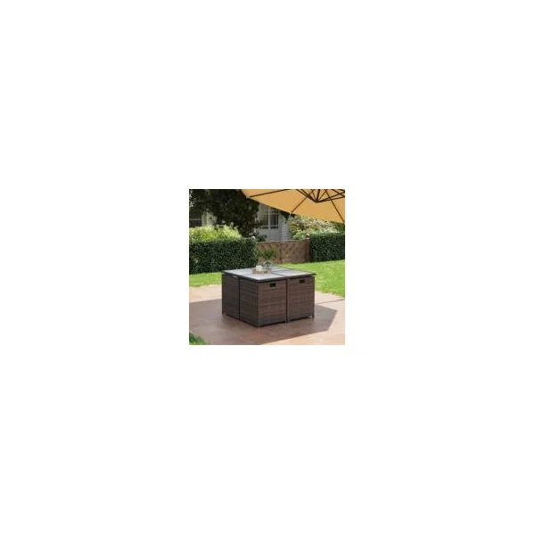 Salon de jardin encastrable 8 personnes résine tressé brun table de repas extérieur plateau verre