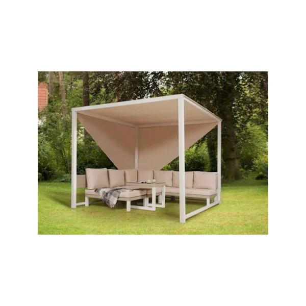 Salon de jardin lounge taupe avec pavillon résine tressée beige pavillon de jardin lounge