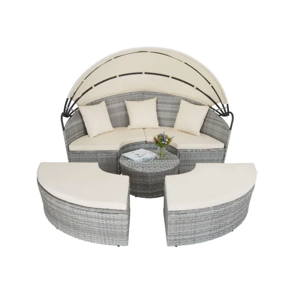 Salon de jardin rond en résine tressée gris clair Canapé rond de jardin mobilier de jardin mobilier extérieur ensemble de jardin