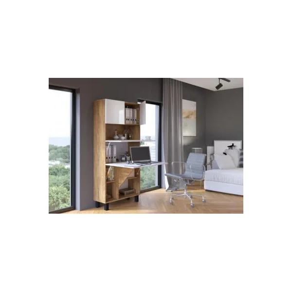 Secrétaire moderne bureau pratique spacieux chêne foncé et blanc brillant secrétaire meuble tendance