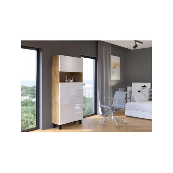Secrétaire moderne bureau pratique spacieux chêne foncé et blanc brillant secrétaire meuble tendance