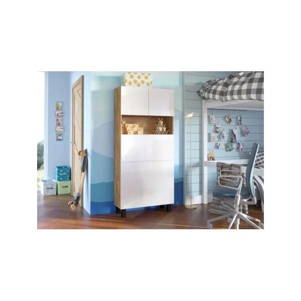 Secrétaire moderne bureau pratique spacieux chêne foncé et blanc brillant secrétaire meuble tendance