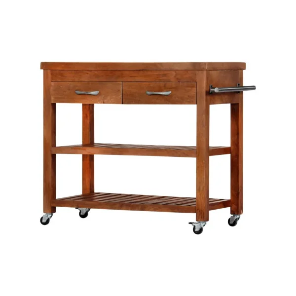 Servante de cuisine en acacia massif desserte cuisine chariot de cuisine 2 tiroirs