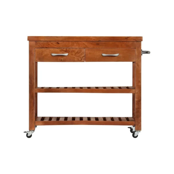 Servante de cuisine en acacia massif desserte cuisine chariot de cuisine 2 tiroirs
