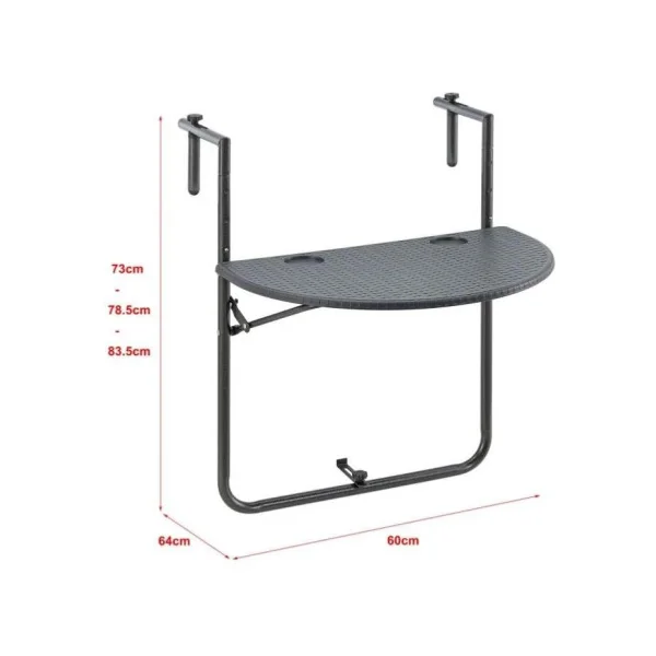 Table balcon demi cercle rabattable suspendue et réglable hauteur table d'appoint balcon