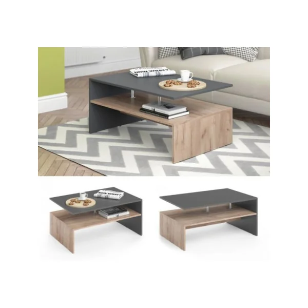 Table basse anthracite et chêne table de salon rectangulaire table basse moderne