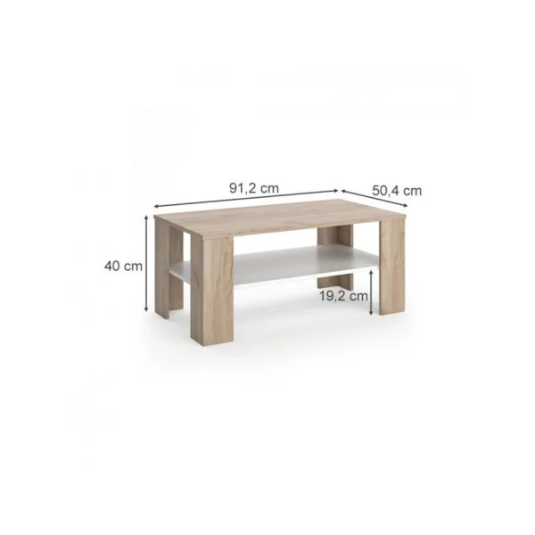 Table basse avec étagère blanc chêne table salon rectangulaire table basse moderne