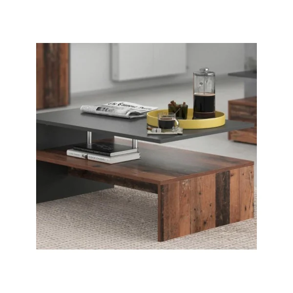 Table basse bicolore anthracite marron foncé table salon avec rangement table basse rectangulaire