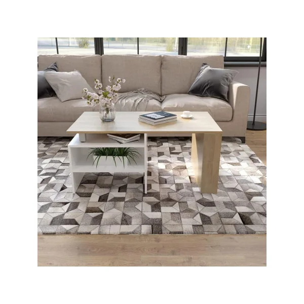 Table basse blanche et chêne extensible table salon avec rangement table basse modulable