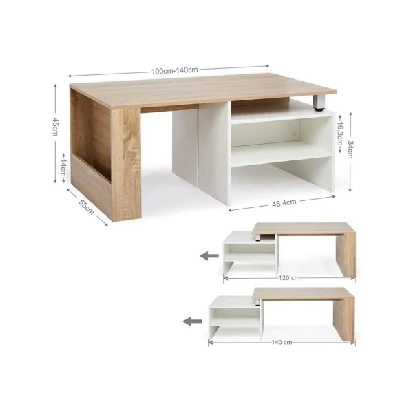 Table basse blanche et chêne extensible table salon avec rangement table basse modulable