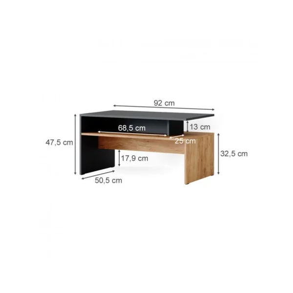 Table basse chêne et anthracite Archi table salon rectangulaire table basse avec rangement