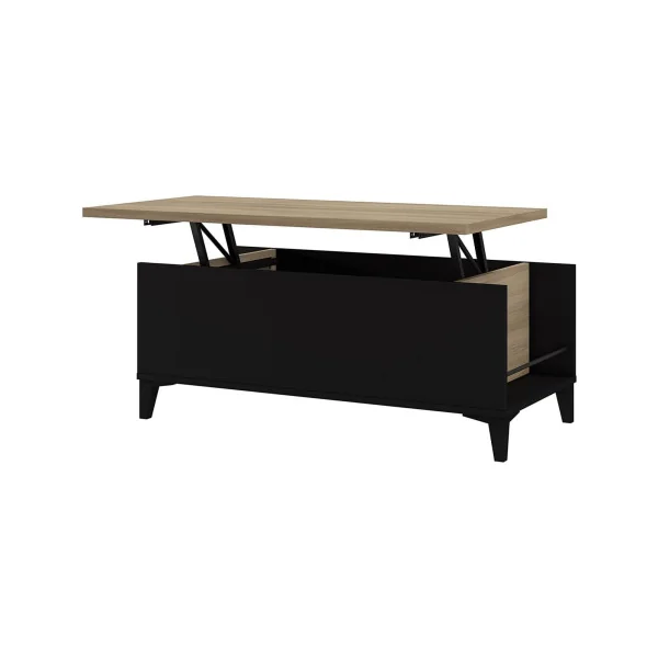 Table basse plateau relevable noir et chêne table basse avec rangement table salon rectangulaire