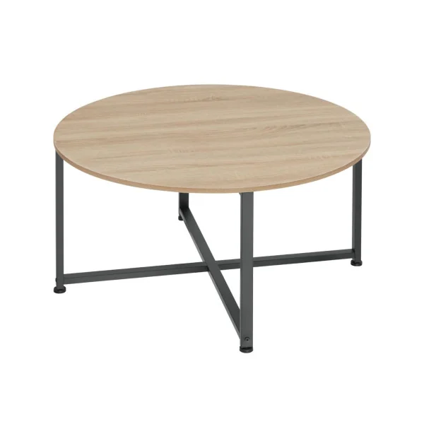 Table basse ronde industrielle bois clair table salon piètement métal noir table salon basse