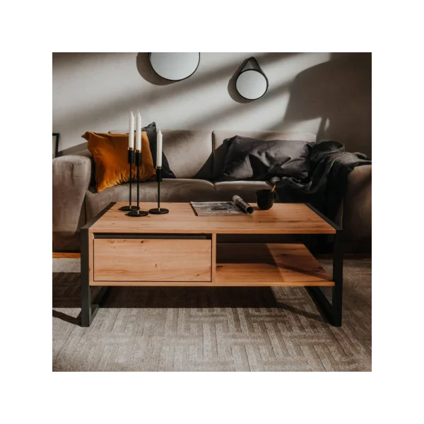 Table basse soft chêne et anthracite table basse industrielle cadre métal