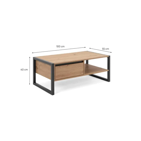 Table basse soft chêne et anthracite table basse industrielle cadre métal