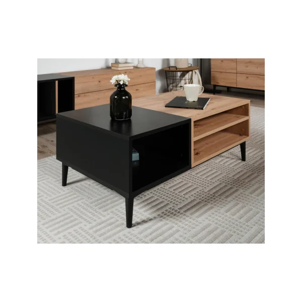 Table basse soft chêne et noir table de salon avec rangement table basse rectangulaire
