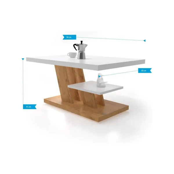 Table basse épurée blanc chêne table basse design avec deux plateaux