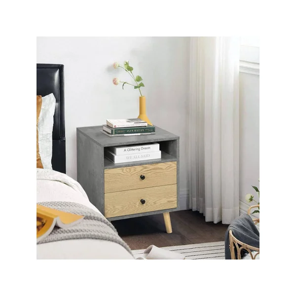 Table chevet 2 tiroirs gris et chêne x2 table nuit scandinave chevet chambre
