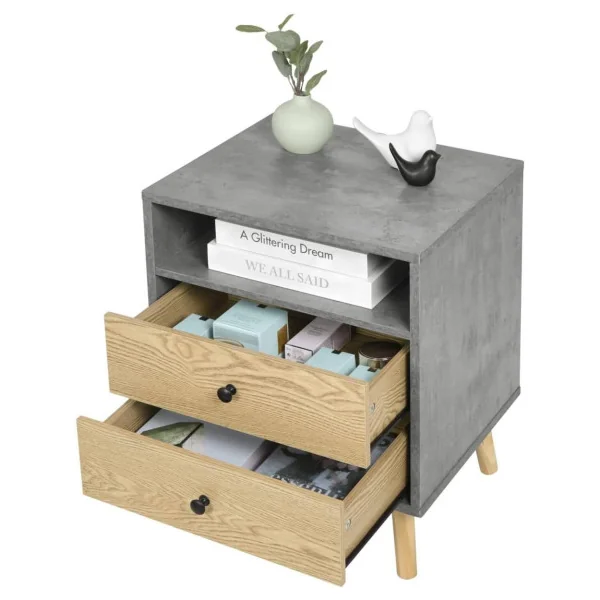 Table chevet 2 tiroirs gris et chêne x2 table nuit scandinave chevet chambre