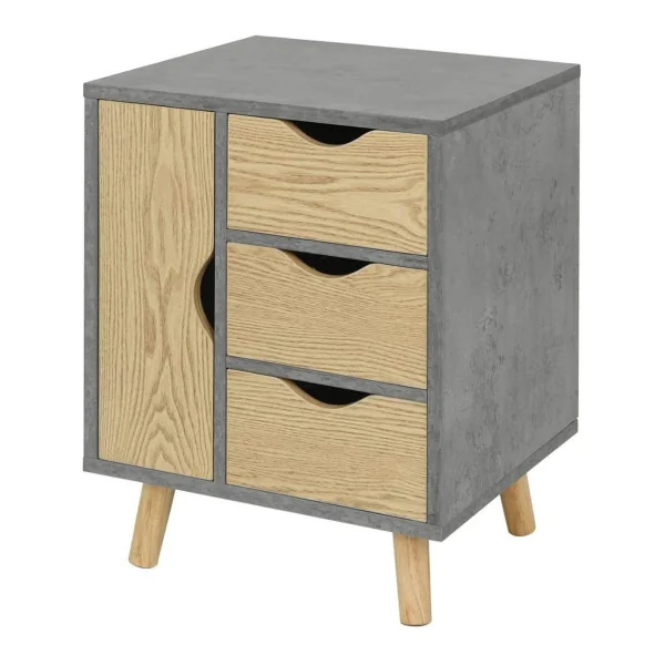 Table chevet gris et chêne table de nuit 3 tiroirs et 1 placard chevet chambre gris et bois