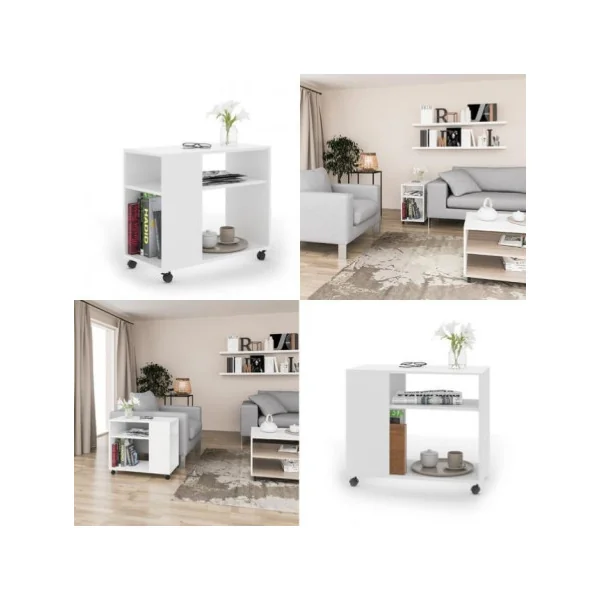Table d'appoint blanche mobile table de salon avec rangement table blanche