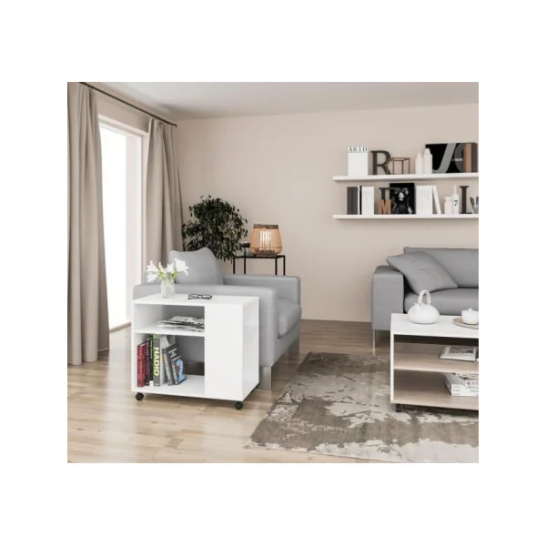 Table d'appoint blanche mobile table de salon avec rangement table blanche