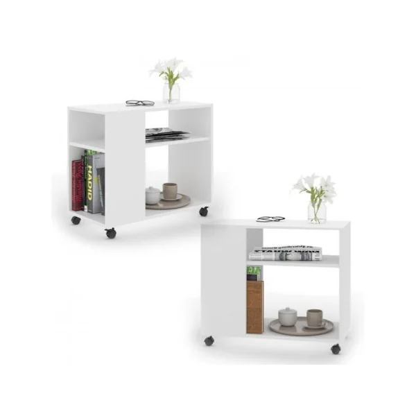 Table d'appoint blanche mobile table de salon avec rangement table blanche
