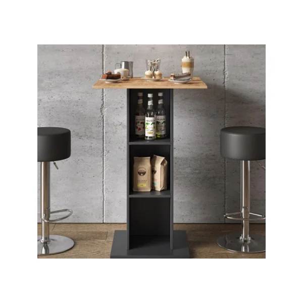Table de bar anthracite et chêne table haute de cuisine avec rangement