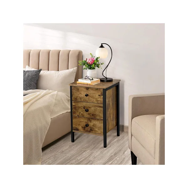 Table de chevet avec 3 tiroirs industrielle x2 table de nuit 3 tiroirs chevet chambre brun rustique