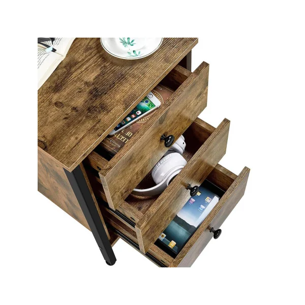 Table de chevet avec 3 tiroirs industrielle x2 table de nuit 3 tiroirs chevet chambre brun rustique