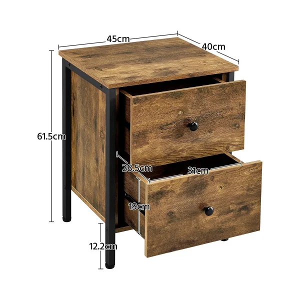 Table de chevet avec tiroirs industrielle x2 table de nuit 2 tiroirs chevet chambre brun rustique