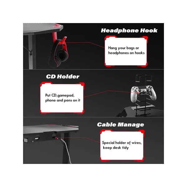 Table de gaming ergonomique 120 cm bureau gamer bureau de jeu bureau informatique