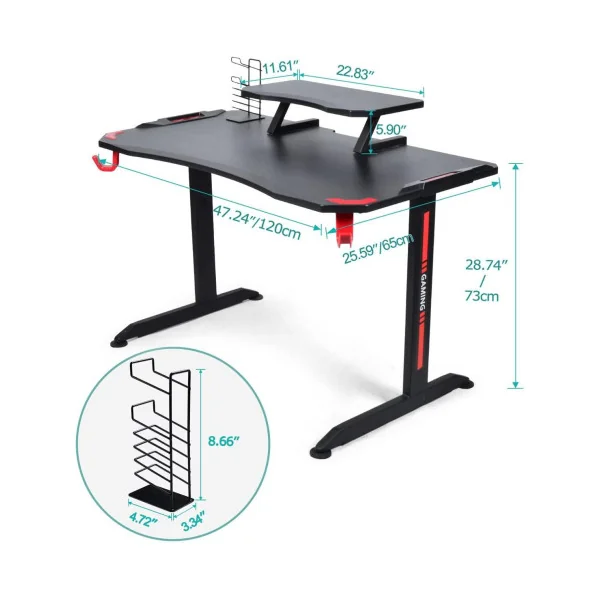 Table de gaming ergonomique 120 cm bureau gamer bureau de jeu bureau informatique